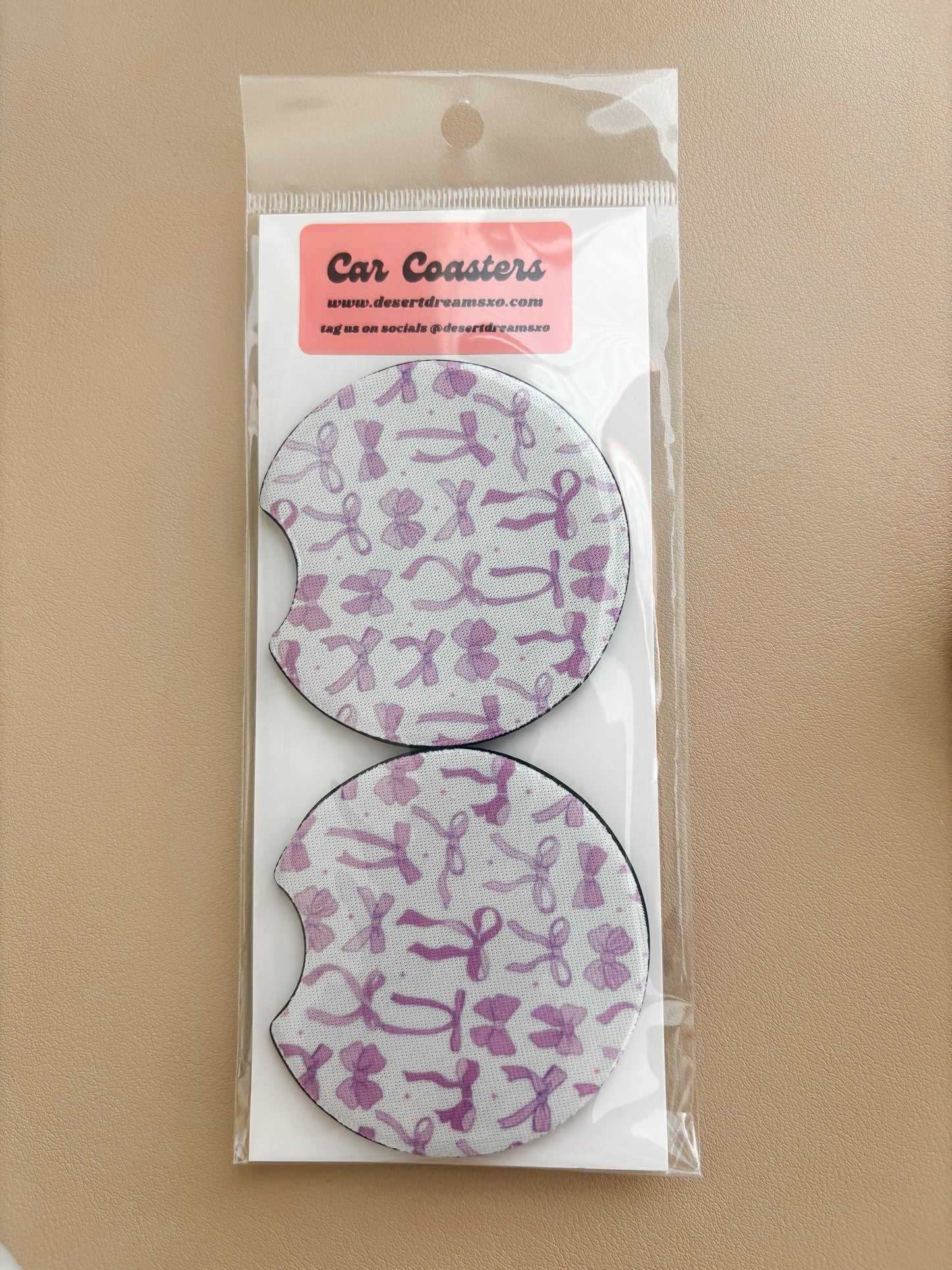 Purple Bow Car Coasters