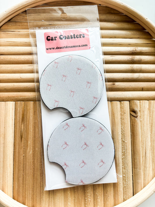 White and Pink Bow Car Coasters