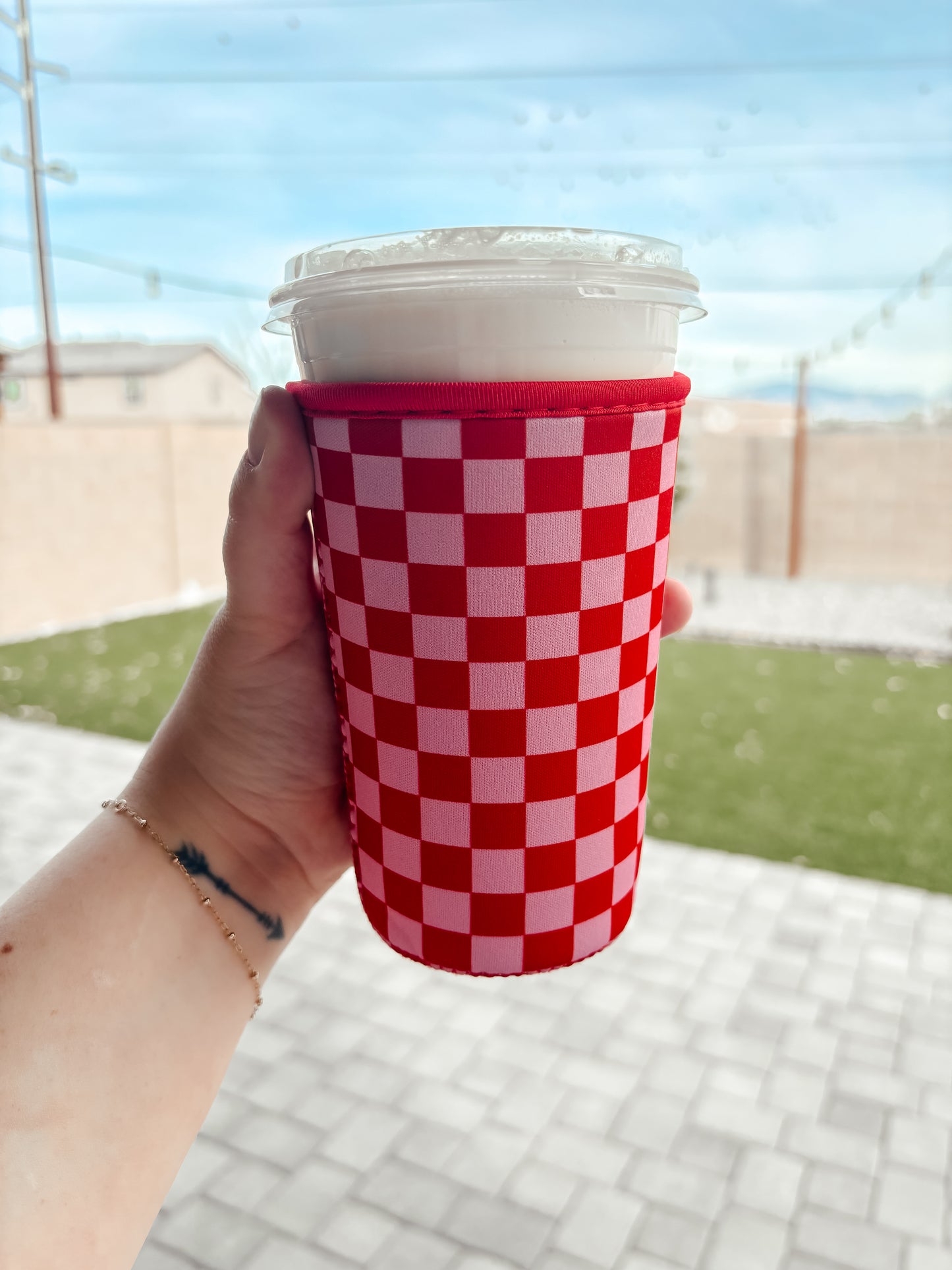 Red + Pink Checkered Drink Sleeve