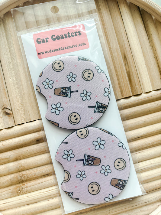 Smiley Daisy Car Coasters