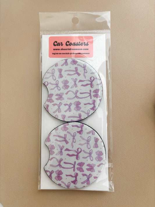 Purple Bow Car Coasters